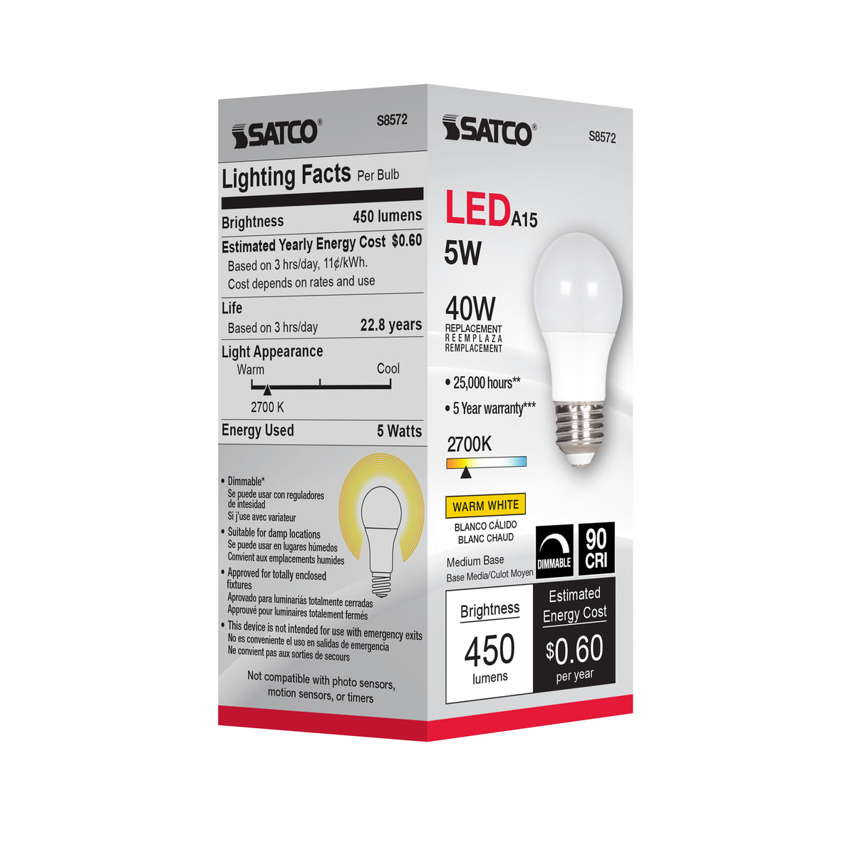 5 Watt - A15 LED - Frosted - 2700K - Medium base - 120 Volt