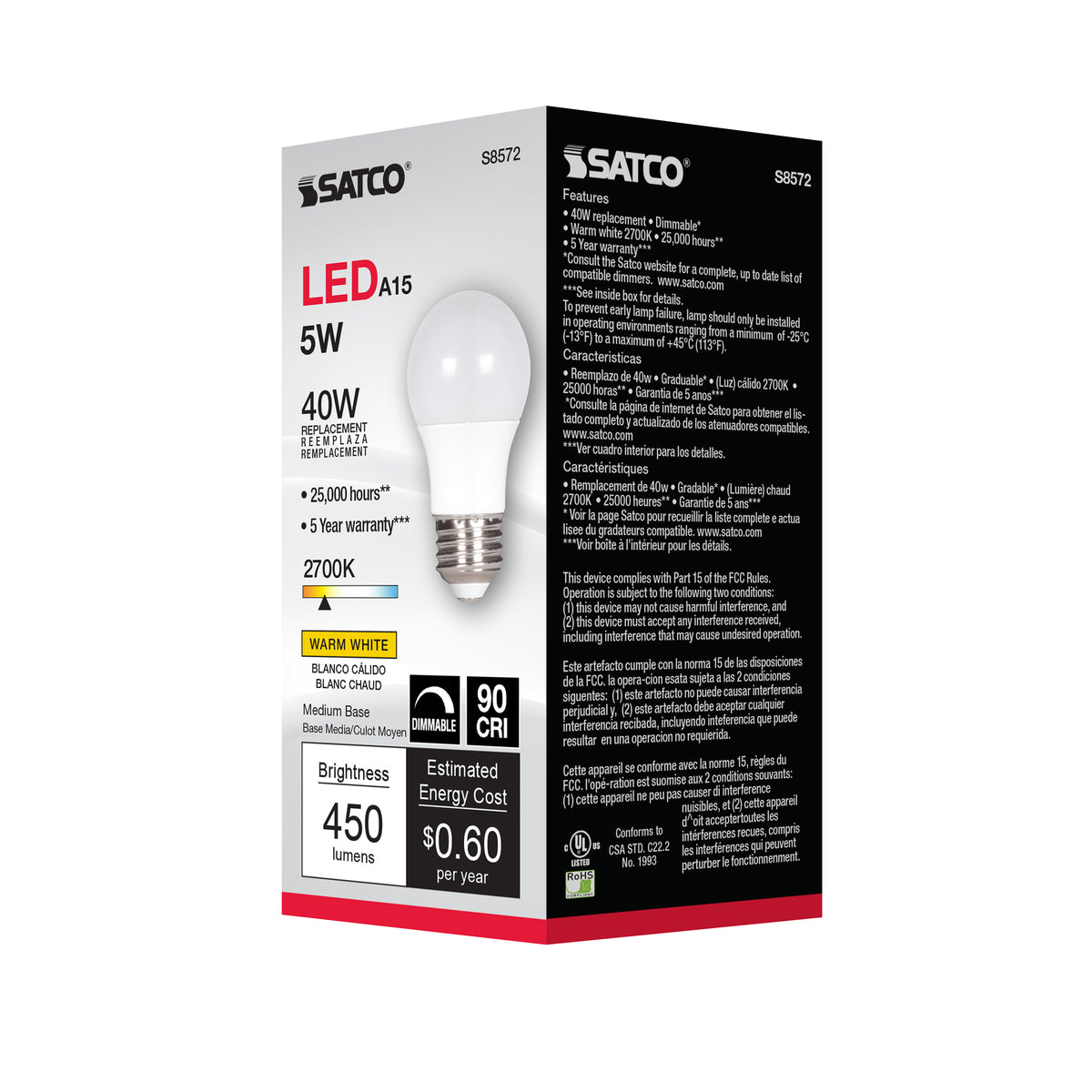 5 Watt - A15 LED - Frosted - 2700K - Medium base - 120 Volt