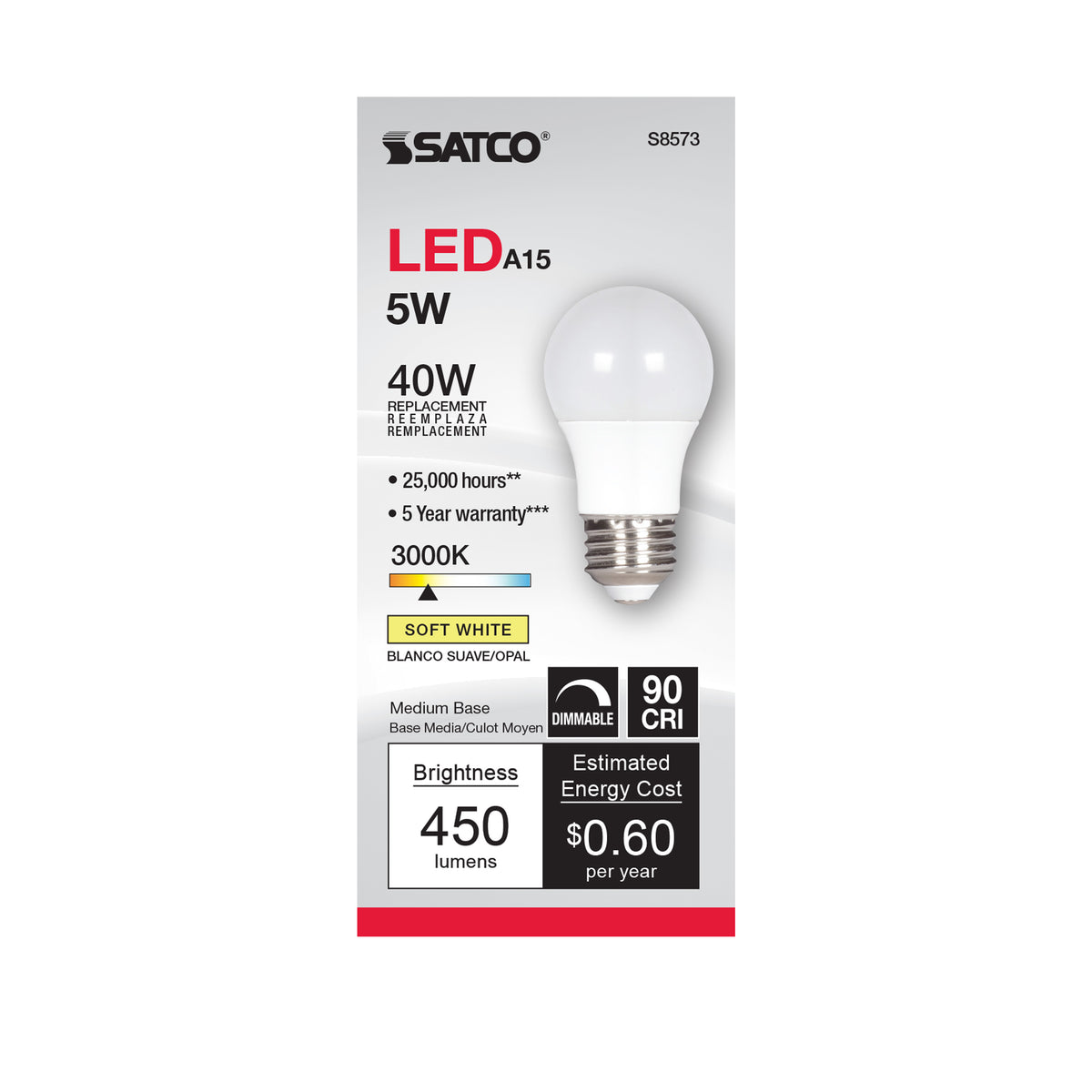 5 Watt - A15 LED - Frosted - 3000K - Medium base - 120 Volt
