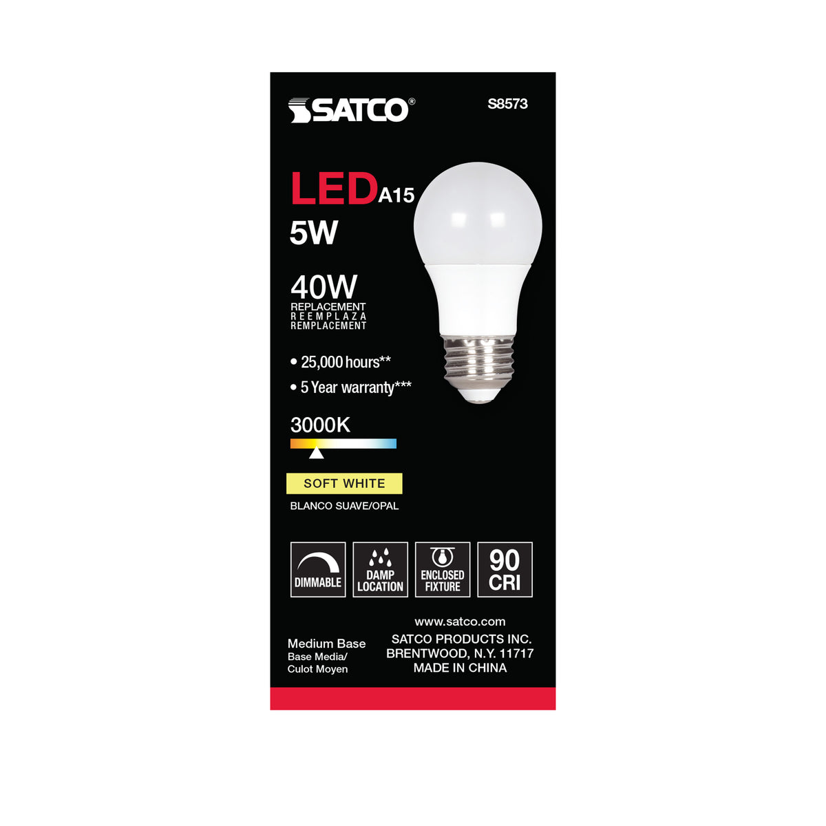 5 Watt - A15 LED - Frosted - 3000K - Medium base - 120 Volt
