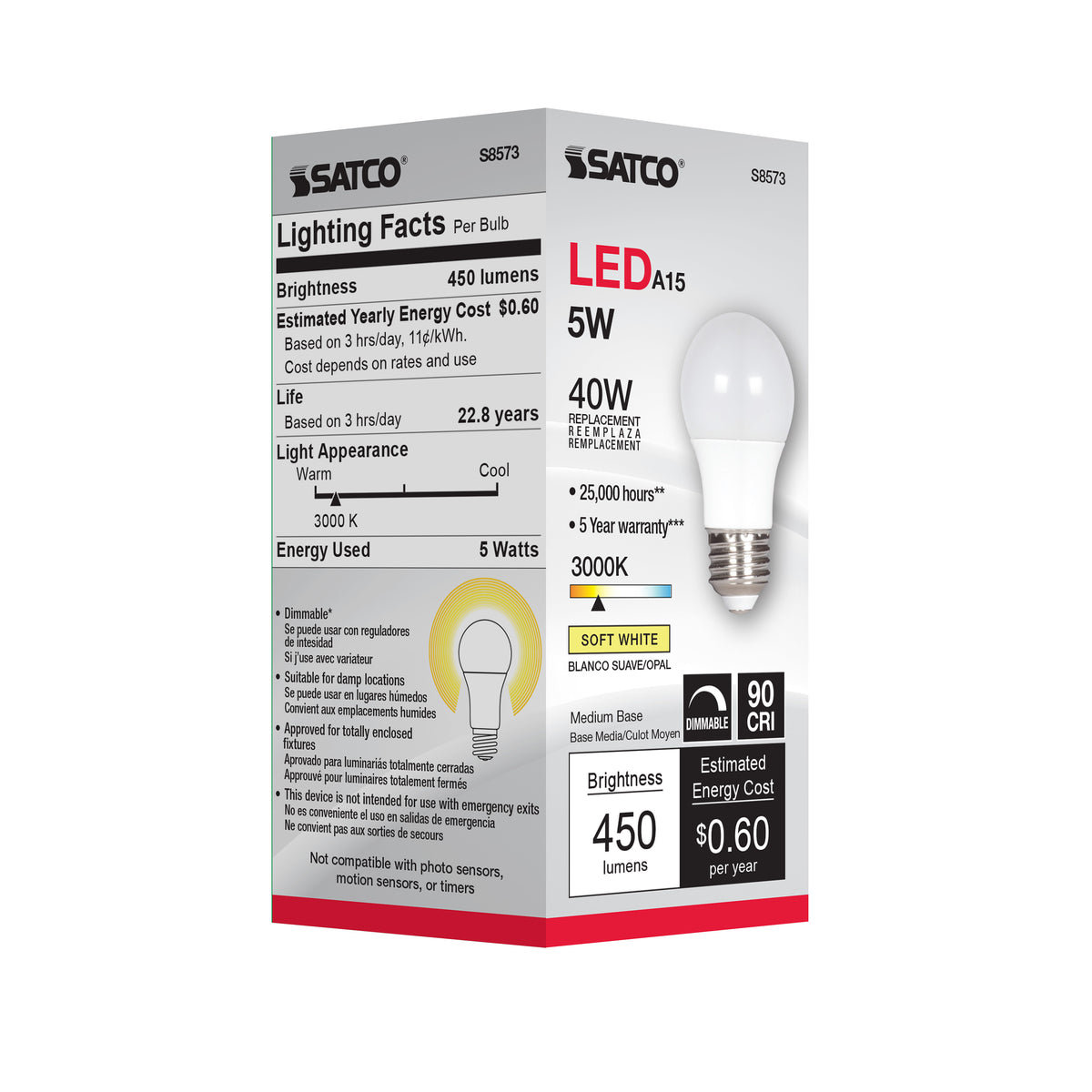 5 Watt - A15 LED - Frosted - 3000K - Medium base - 120 Volt