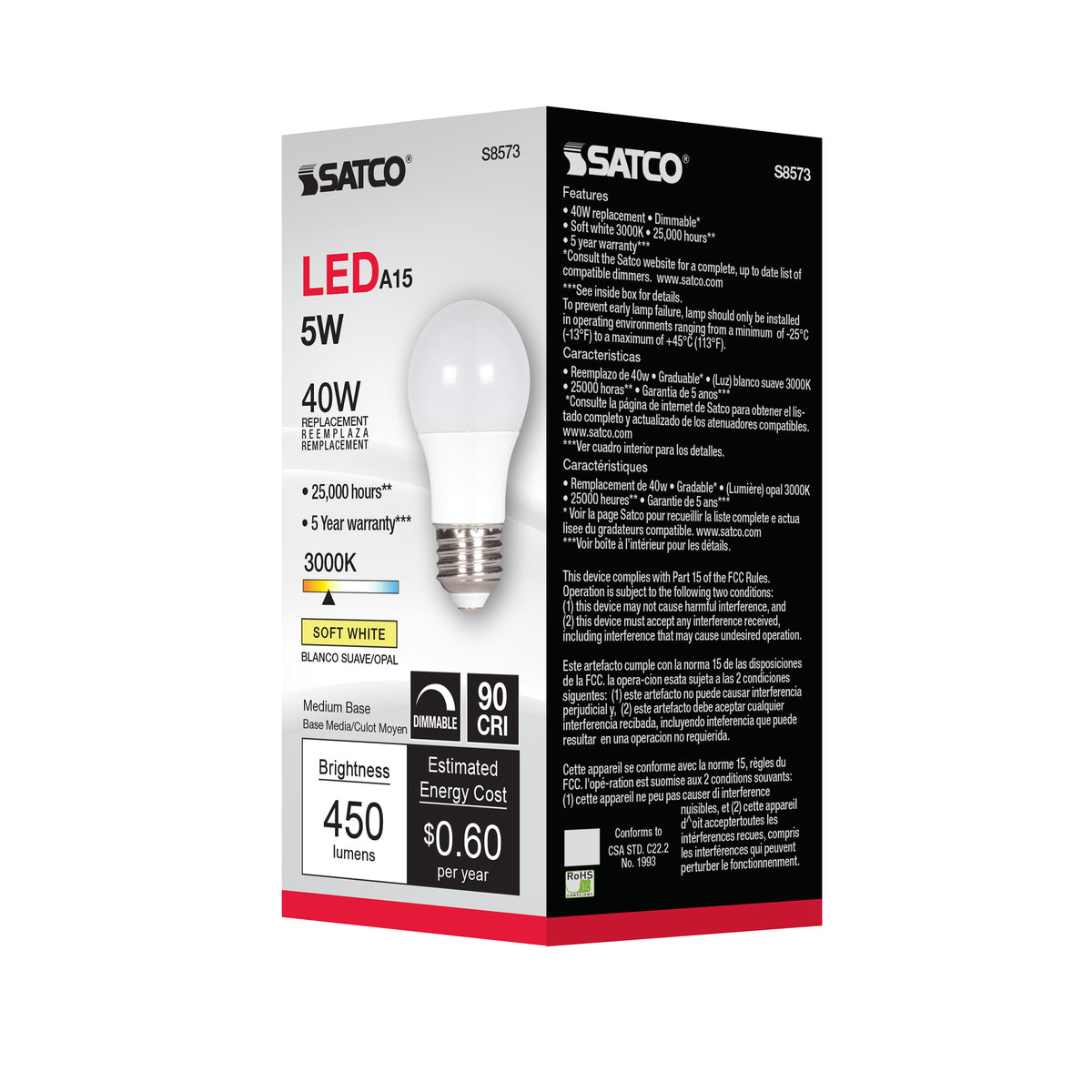 5 Watt - A15 LED - Frosted - 3000K - Medium base - 120 Volt