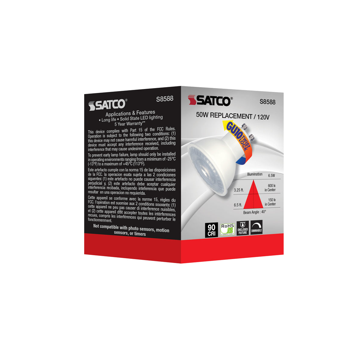 6.5 Watt - LED MR16 - 2700K - 40 deg. Beam Angle - GU10 base - 120 Volt