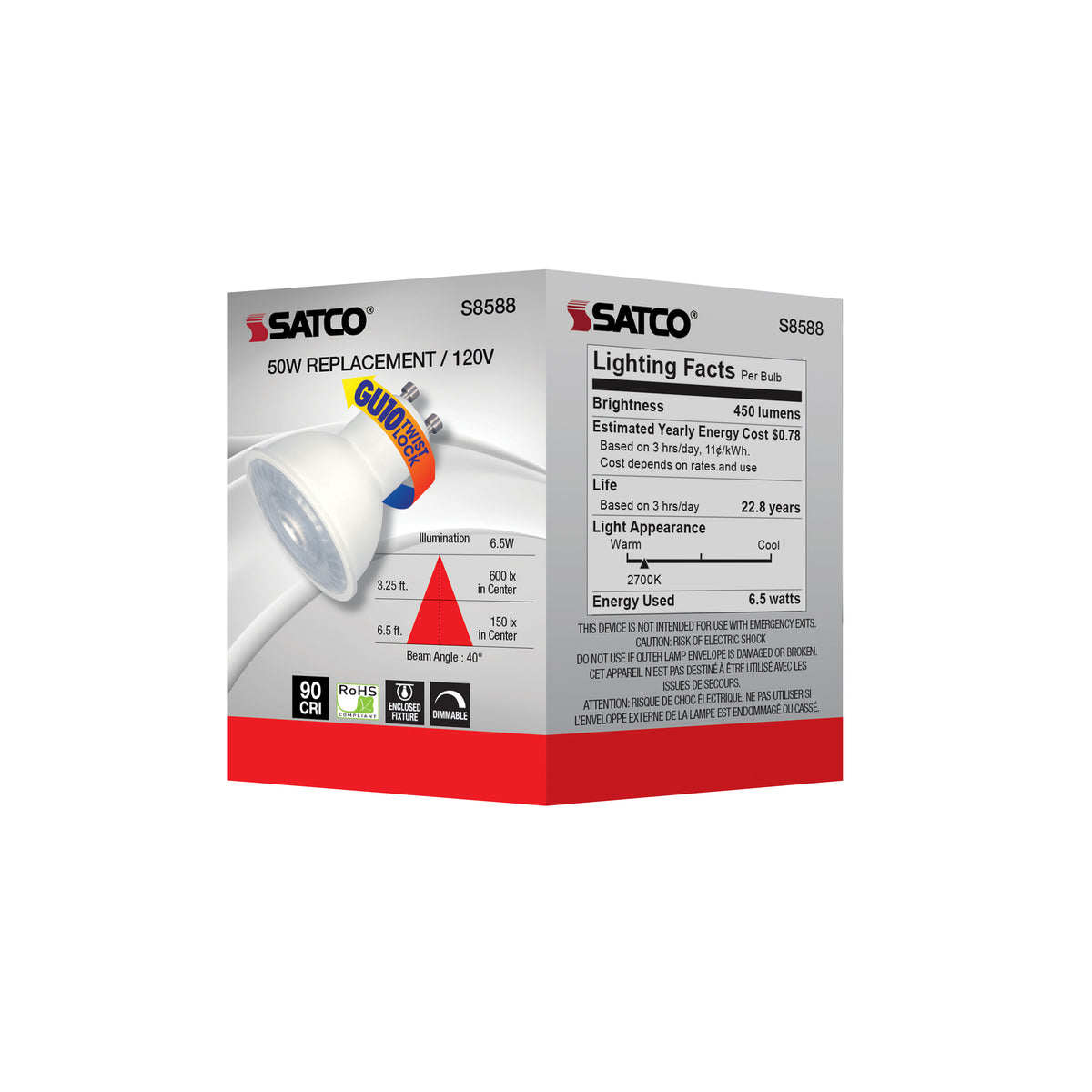 6.5 Watt - LED MR16 - 2700K - 40 deg. Beam Angle - GU10 base - 120 Volt
