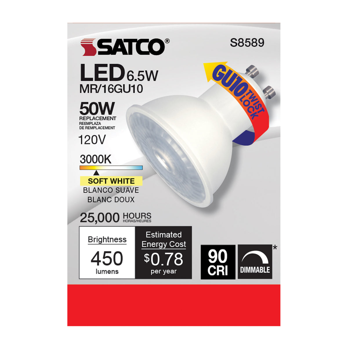 6.5 Watt - LED MR16 - 3000K - 40 deg. Beam Angle - GU10 base - 120 Volt
