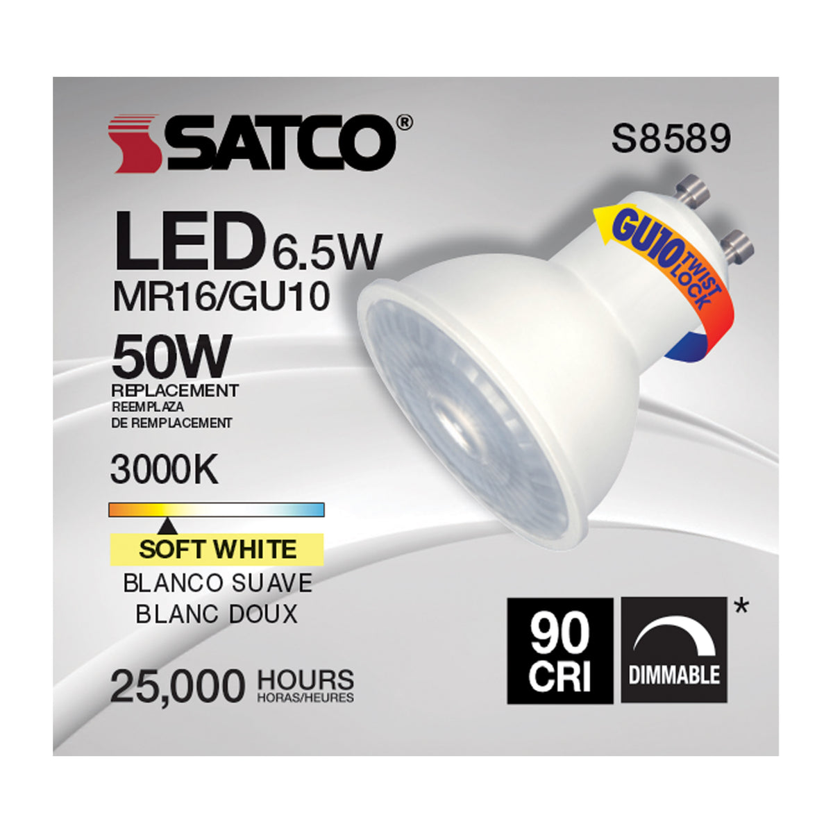 6.5 Watt - LED MR16 - 3000K - 40 deg. Beam Angle - GU10 base - 120 Volt