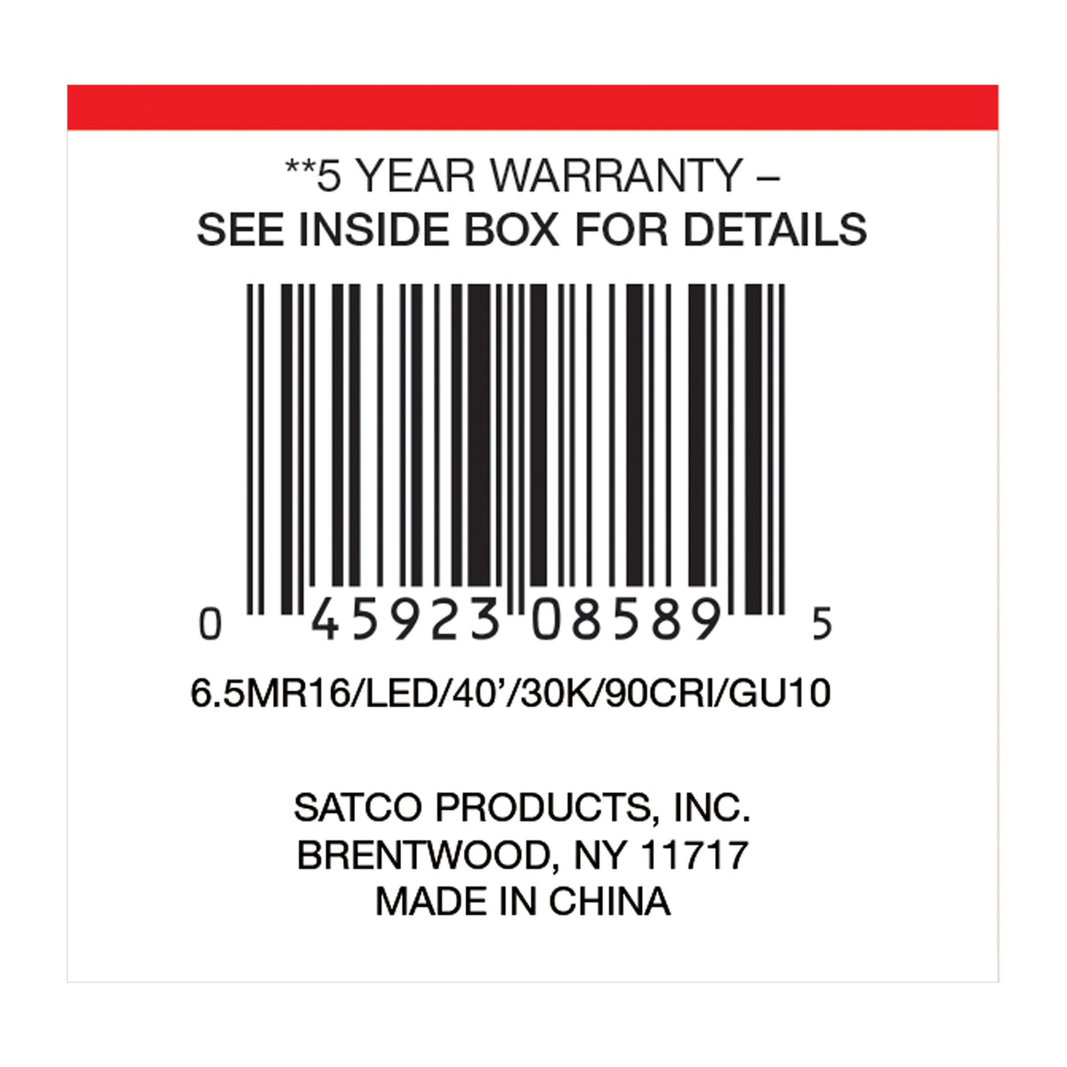 6.5 Watt - LED MR16 - 3000K - 40 deg. Beam Angle - GU10 base - 120 Volt