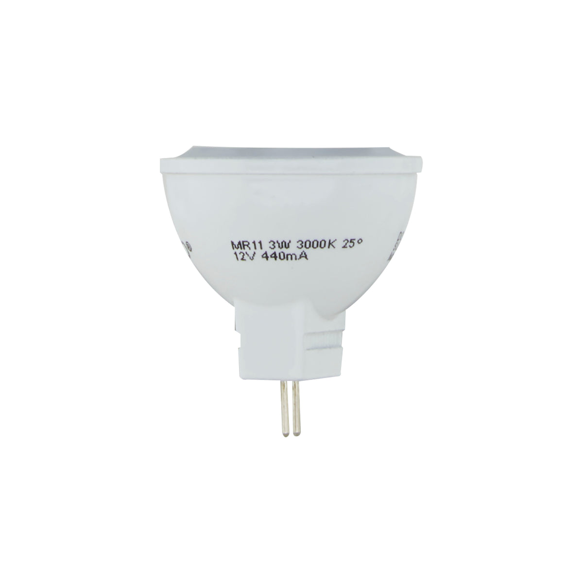 3 Watt - LED - MR11 - 3000K - 25 deg. Beam Angle - 25000 Average rated hours - 210 Lumens - GU4 base - 12 Volt