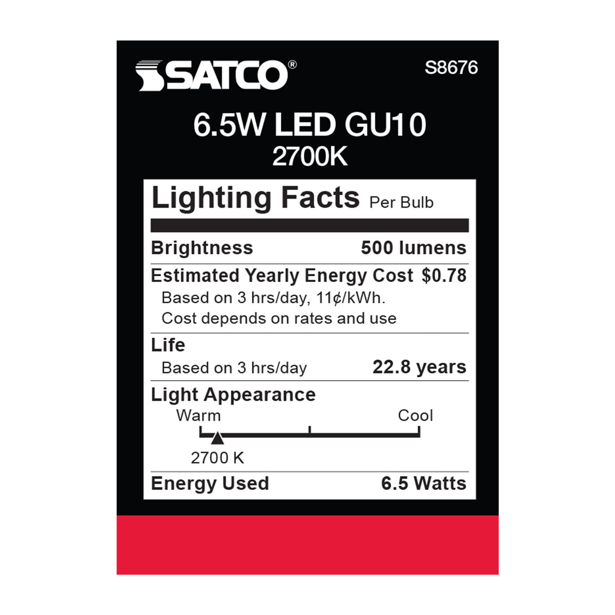 6.5 Watt - LED MR16 - 2700K - 25 deg. Beam Angle - GU10 base - 120 Volt