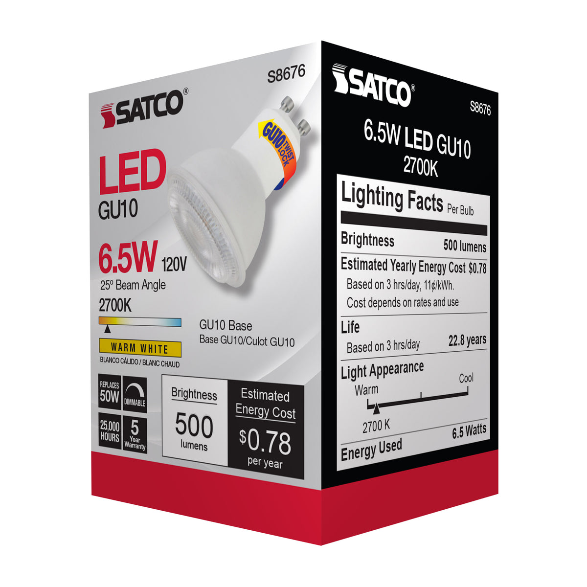6.5 Watt - LED MR16 - 2700K - 25 deg. Beam Angle - GU10 base - 120 Volt