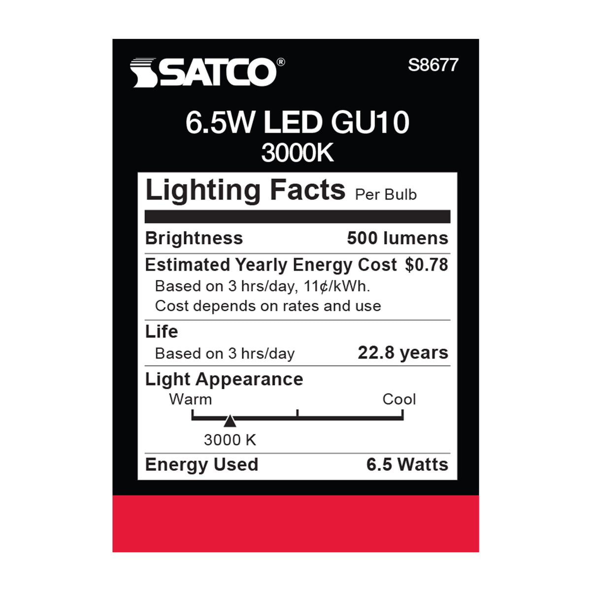 6.5 Watt - LED MR16 - 3000K - 25 deg. Beam Angle - GU10 base - 120 Volt