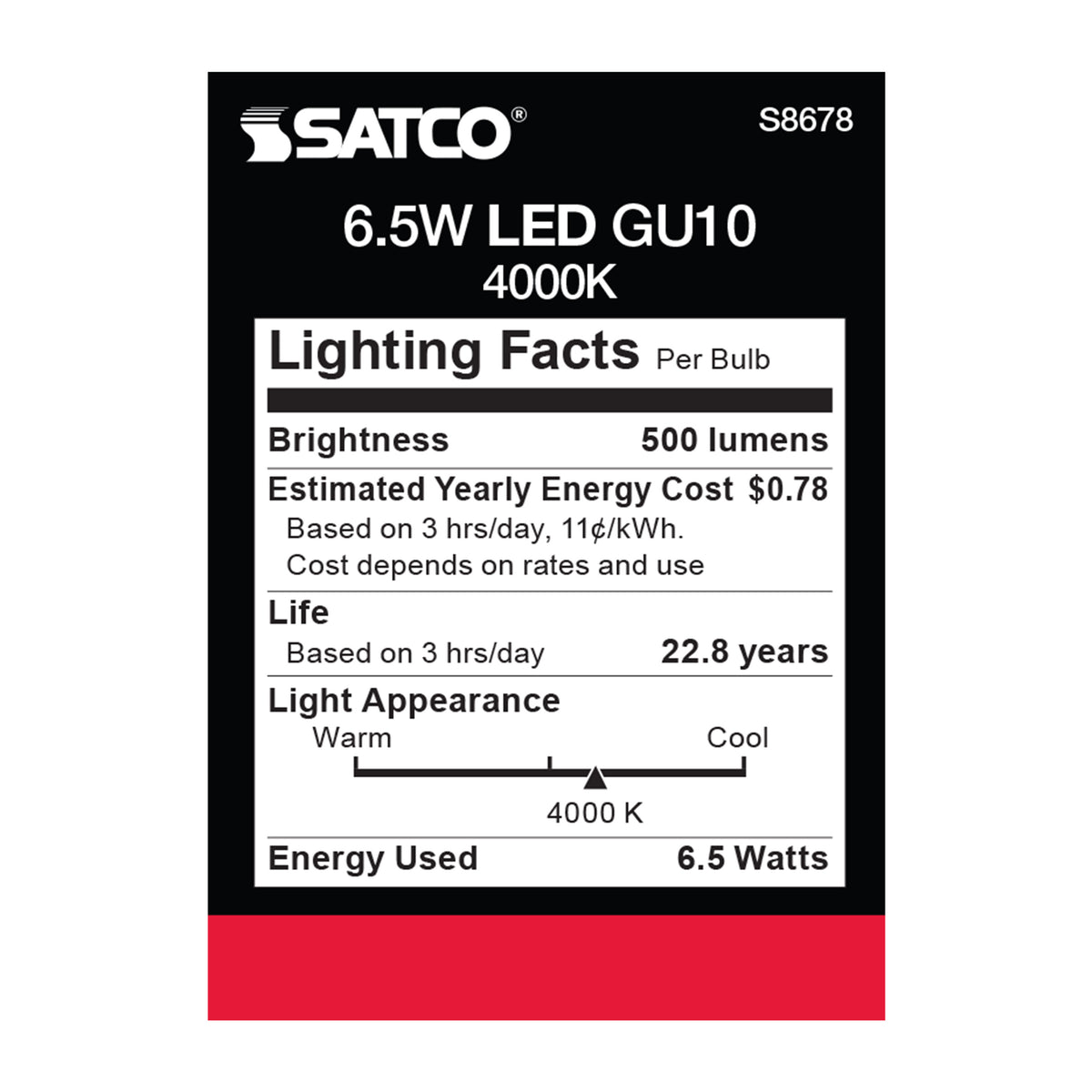 6.5 Watt - LED MR16 - 4000K - 25 deg. Beam Angle - GU10 base - 120 Volt