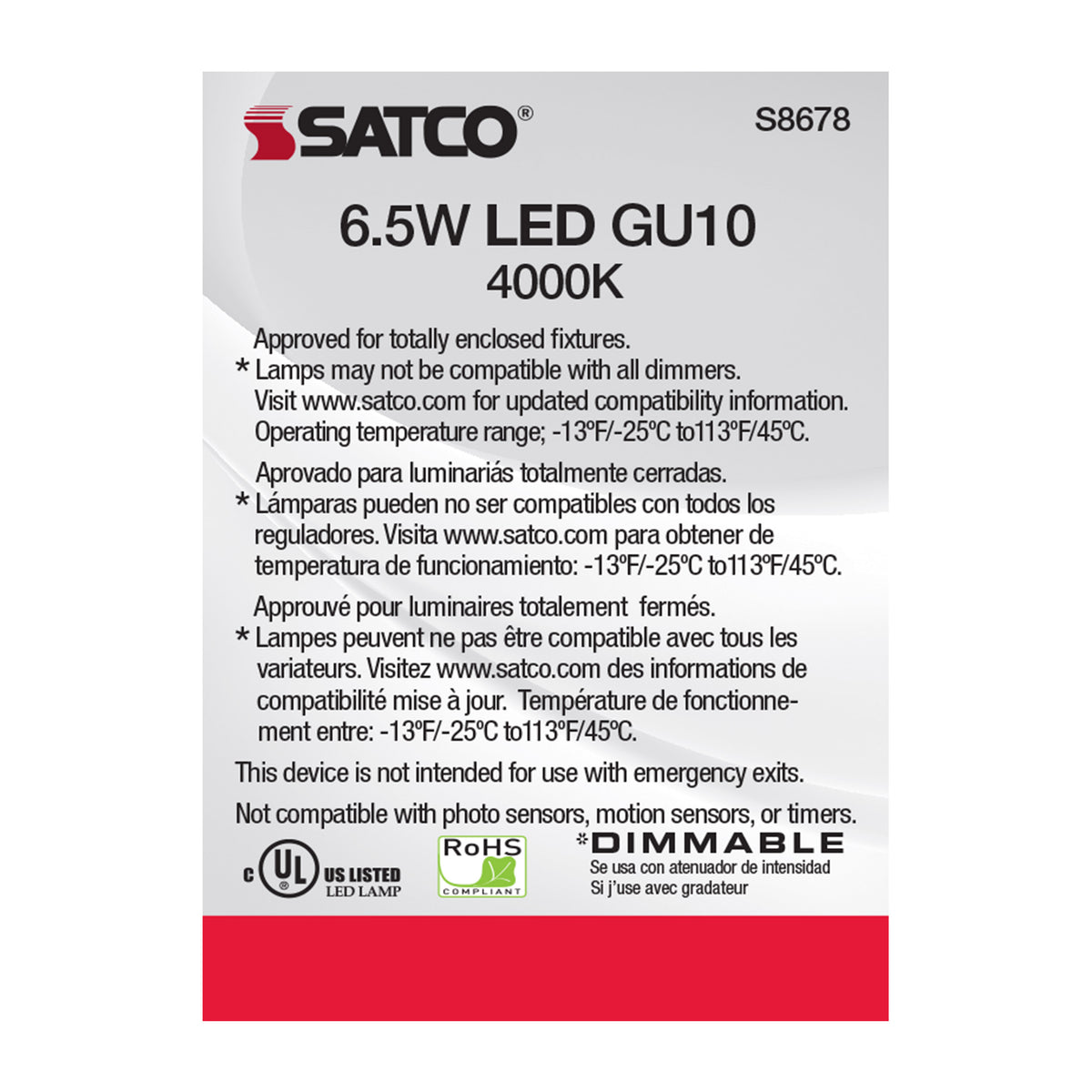 6.5 Watt - LED MR16 - 4000K - 25 deg. Beam Angle - GU10 base - 120 Volt