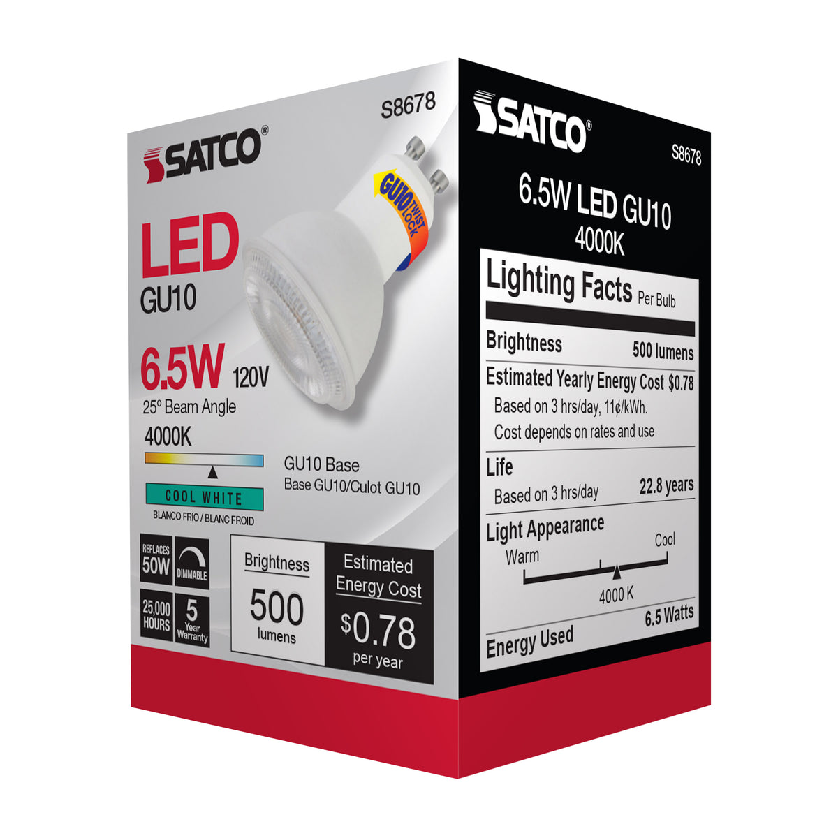 6.5 Watt - LED MR16 - 4000K - 25 deg. Beam Angle - GU10 base - 120 Volt