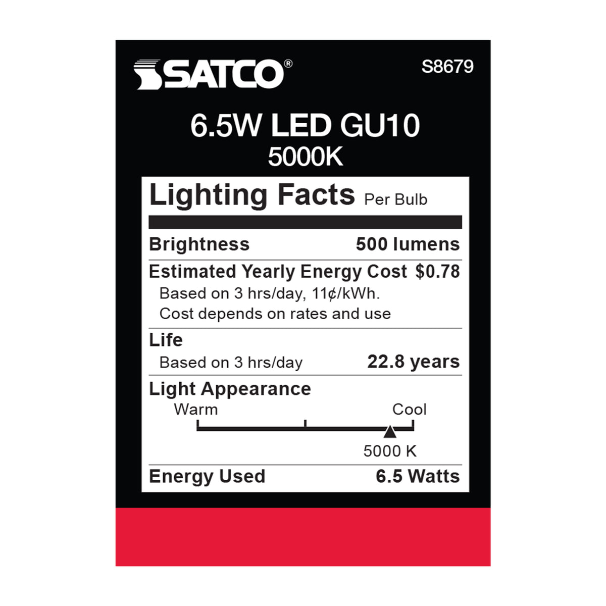 6.5 Watt - LED MR16 - 5000K - 25 deg. Beam Angle - GU10 base - 120 Volt