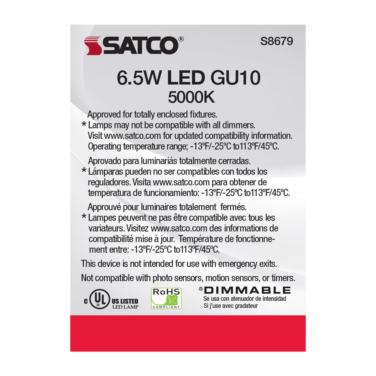 6.5 Watt - LED MR16 - 5000K - 25 deg. Beam Angle - GU10 base - 120 Volt