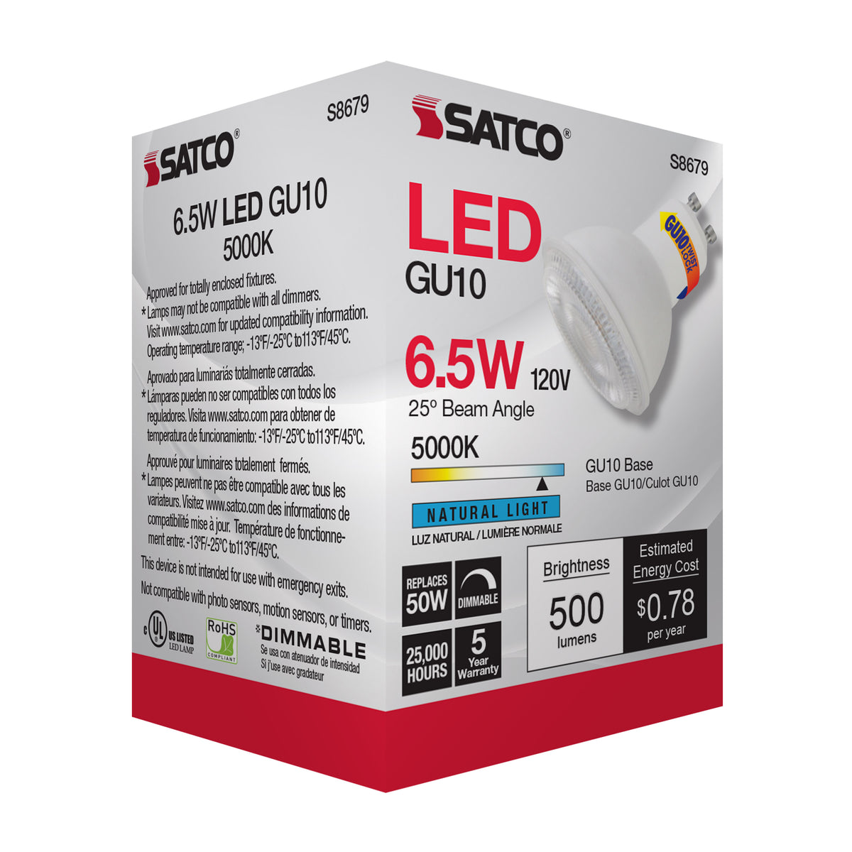 6.5 Watt - LED MR16 - 5000K - 25 deg. Beam Angle - GU10 base - 120 Volt