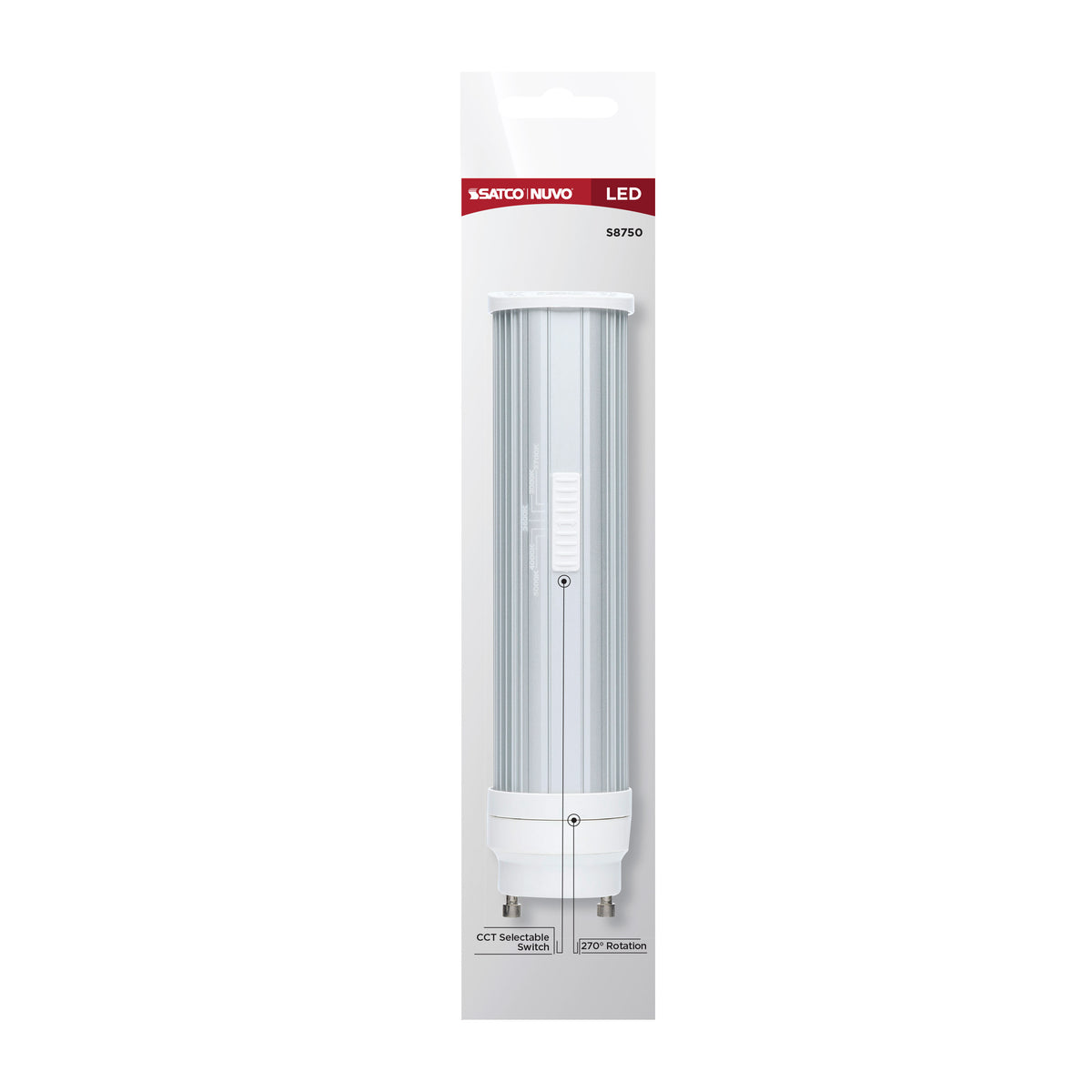 8 Watt LED PL - GU24 Base - 27K/30K/35K/40K/50K CCT Selectable - Type B Ballast Bypass - 120-277 Volt