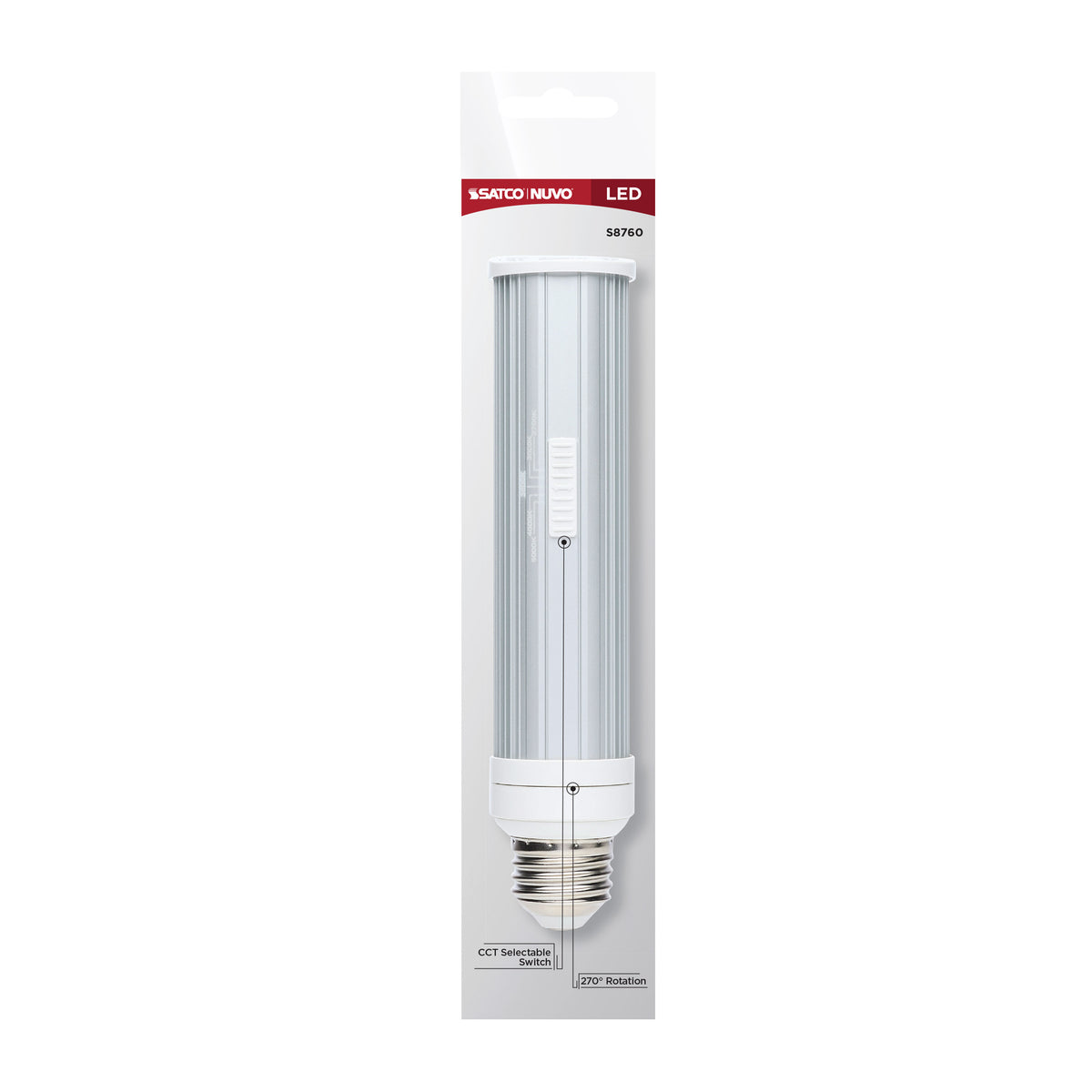 8 Watt LED PL - E26 Base - 27K/30K/35K/40K/50K CCT Selectable - Type B Ballast Bypass - 120-277 Volt