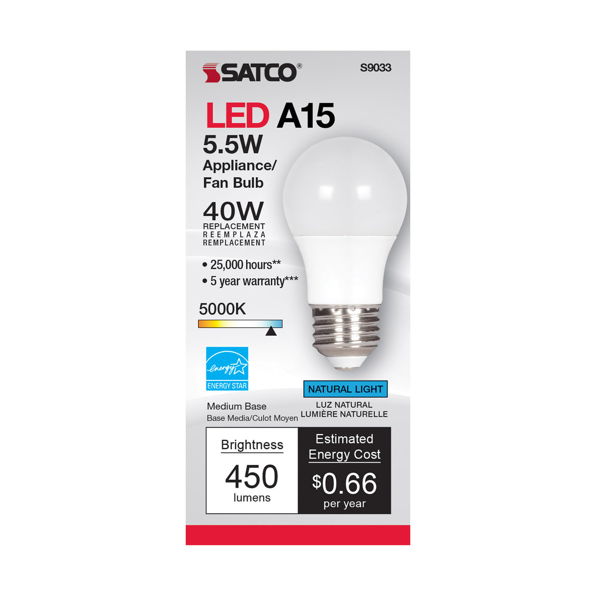 5.5 Watt - A15 LED - Frosted - 5000K - Medium base - 230 deg. Beam Angle - 120 Volt