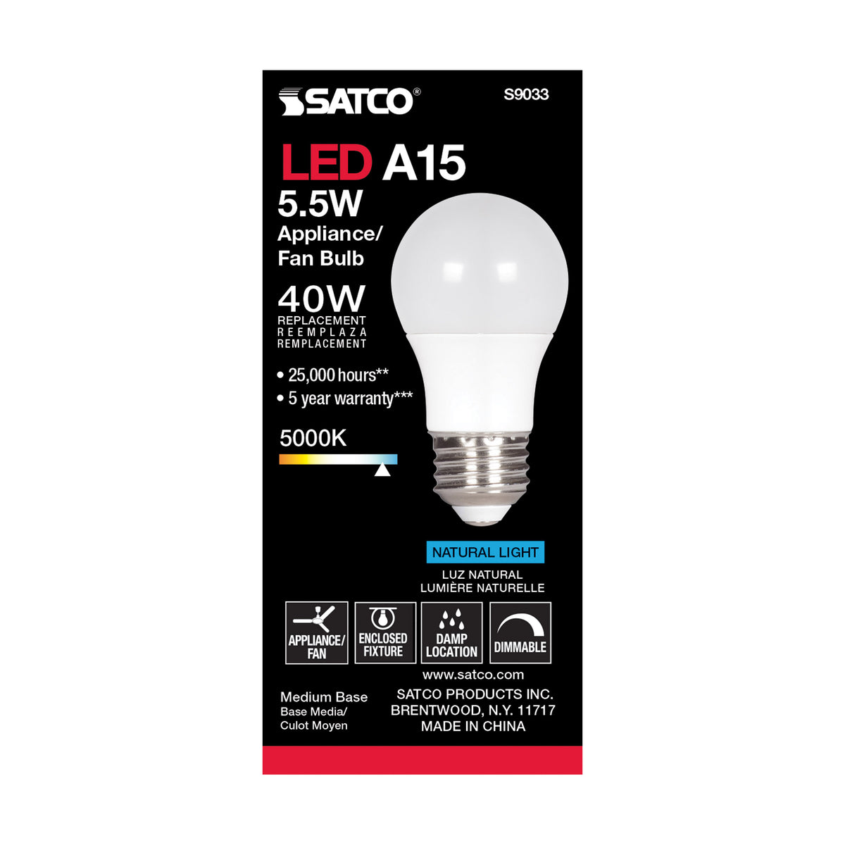 5.5 Watt - A15 LED - Frosted - 5000K - Medium base - 230 deg. Beam Angle - 120 Volt