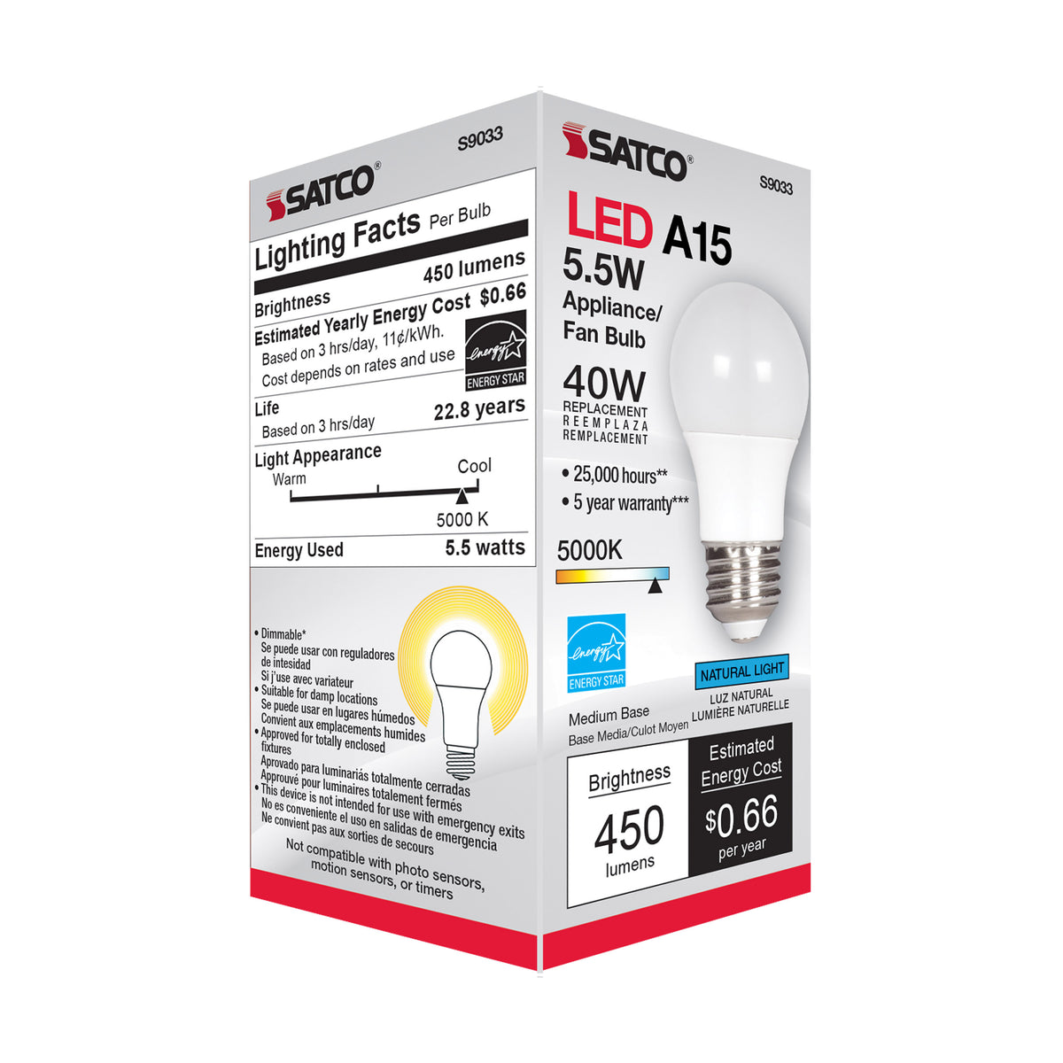 5.5 Watt - A15 LED - Frosted - 5000K - Medium base - 230 deg. Beam Angle - 120 Volt