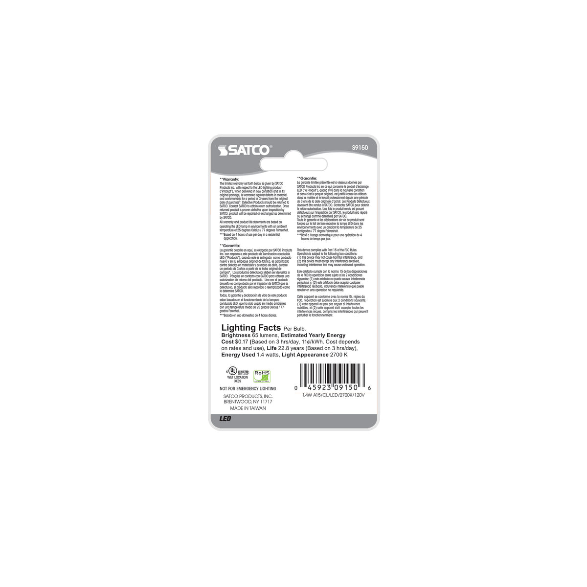 1.4 Watt LED - A15 - Clear - 2700K - Medium base - 120 Volt - Carded