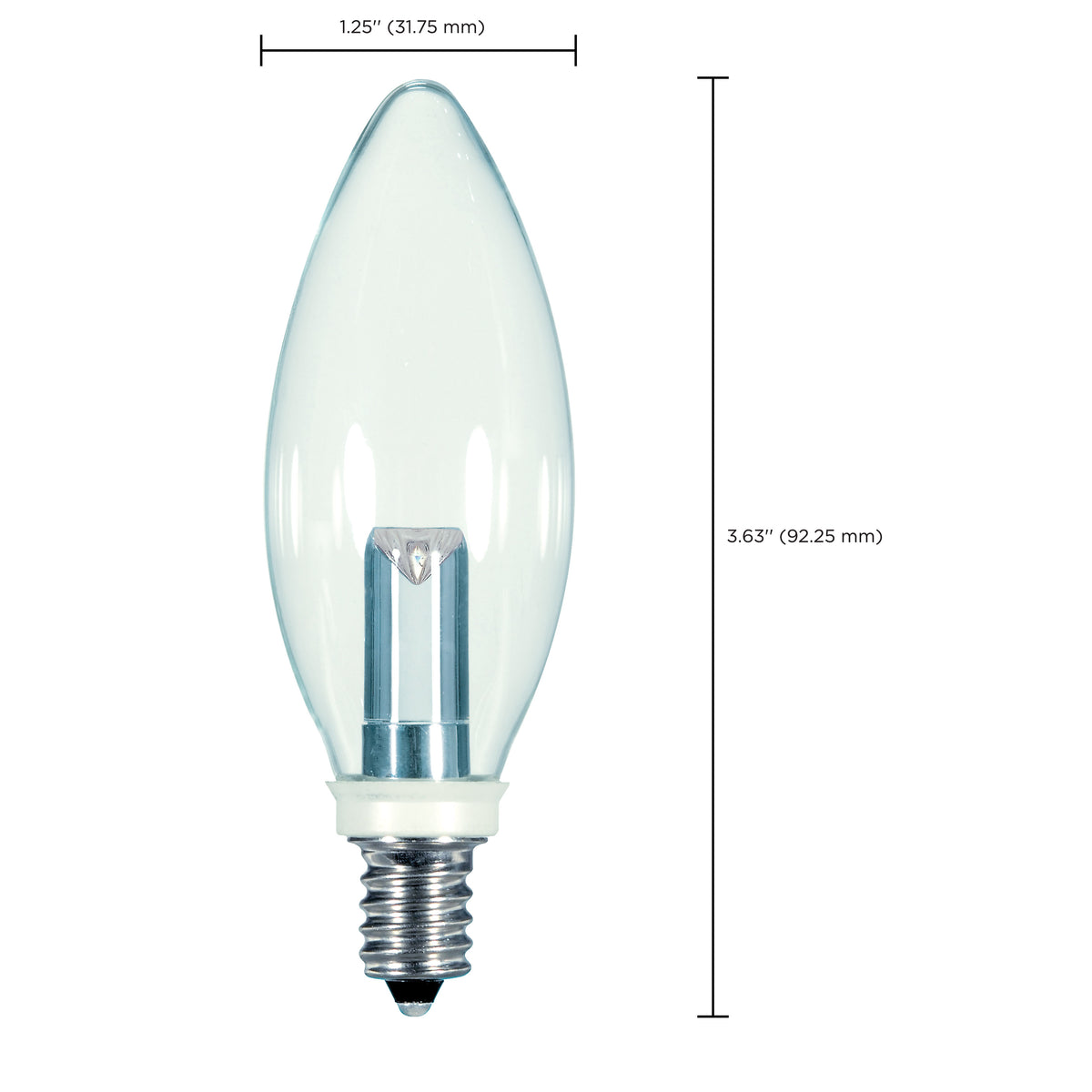 1 Watt LED - BA9 1/2 - Clear - 2700K - Candelabra base - 120 Volt - Carded