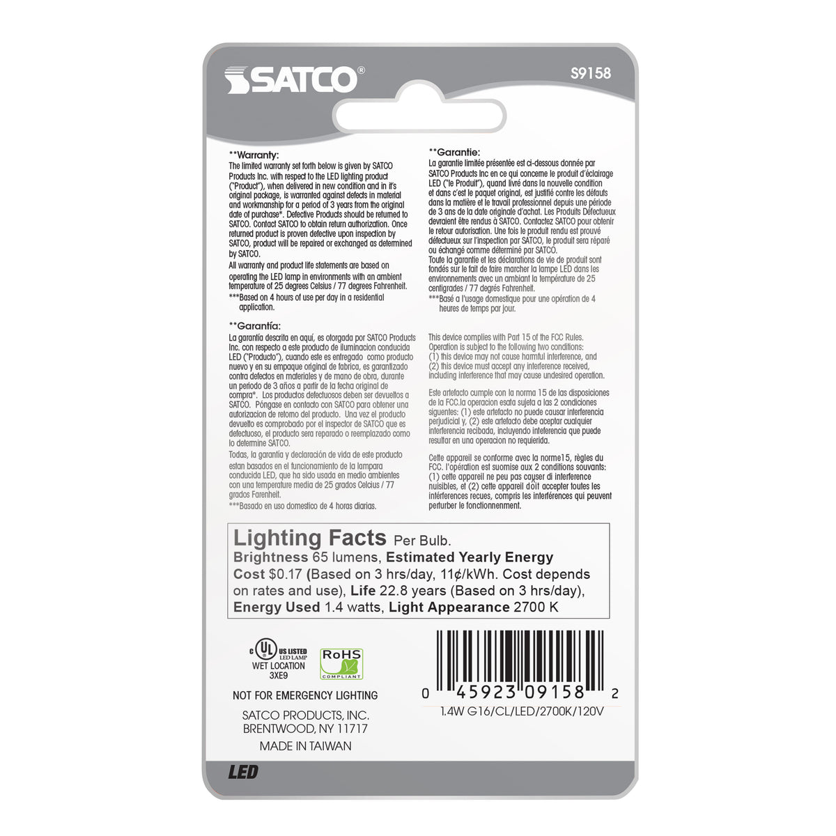 1.4 Watt LED - G16 1/2 - Clear - 2700K - Medium base - 120 Volt - Carded