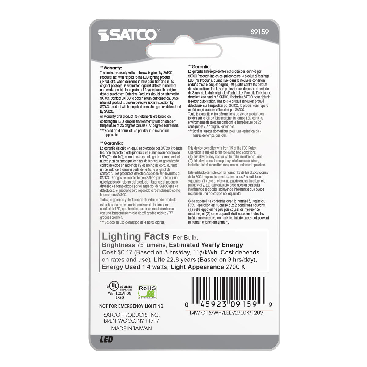 1.4 Watt LED - G16 1/2 - White - 2700K - Medium base - 120 Volt - Carded