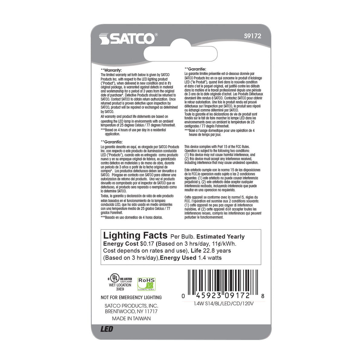 1.4 Watt LED - S14 - Ceramic Blue - Medium base - 120 Volt - Carded