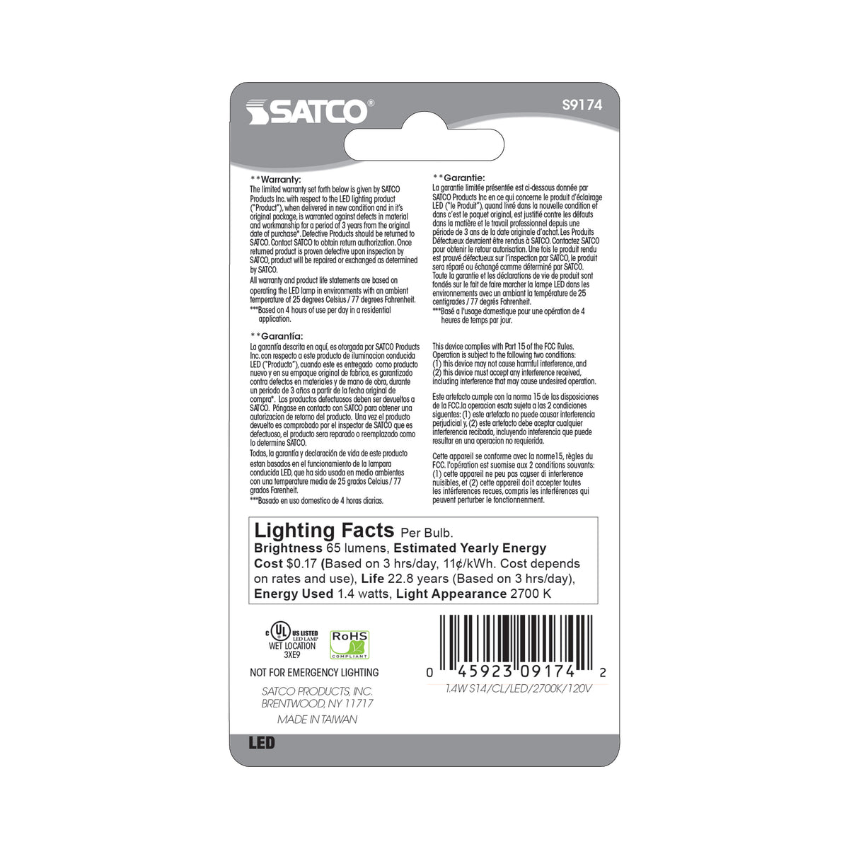 1.4 Watt LED - S14 - Clear - 2700K - Medium base - 120 Volt - Carded