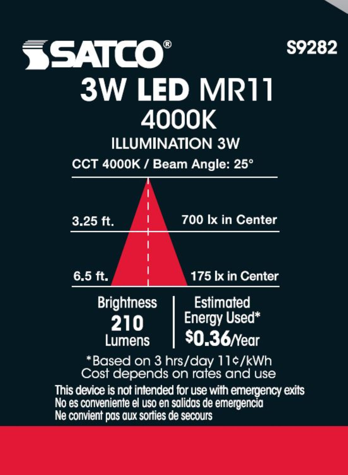 3W - LED - MR11 - 4000K - 25 deg. beam spread - 25000 Average rated hours - 210 Lumens - GU4 base - 12 Volt AC/DC