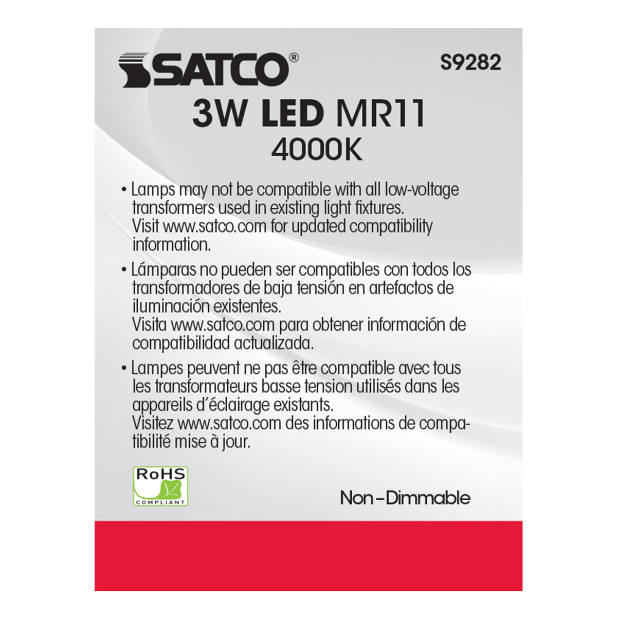 3W - LED - MR11 - 4000K - 25 deg. beam spread - 25000 Average rated hours - 210 Lumens - GU4 base - 12 Volt AC/DC