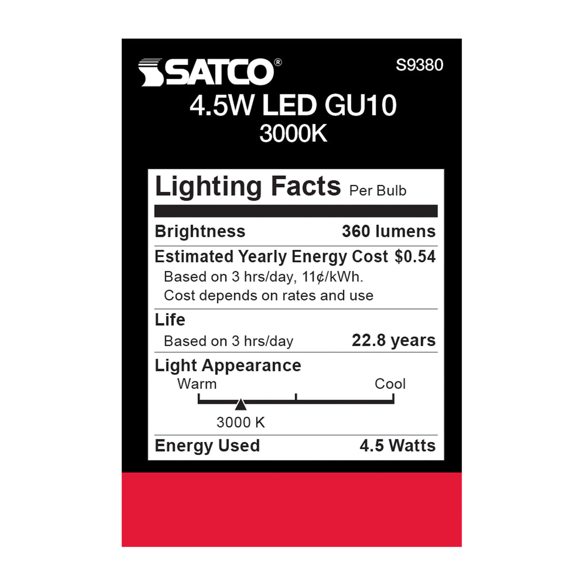 4.5 Watt - LED MR16 - 3000K - 40 deg. Beam Angle - GU10 base - 120 Volt