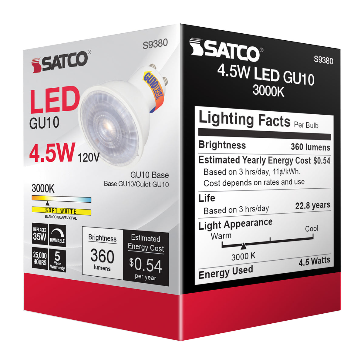 4.5 Watt - LED MR16 - 3000K - 40 deg. Beam Angle - GU10 base - 120 Volt