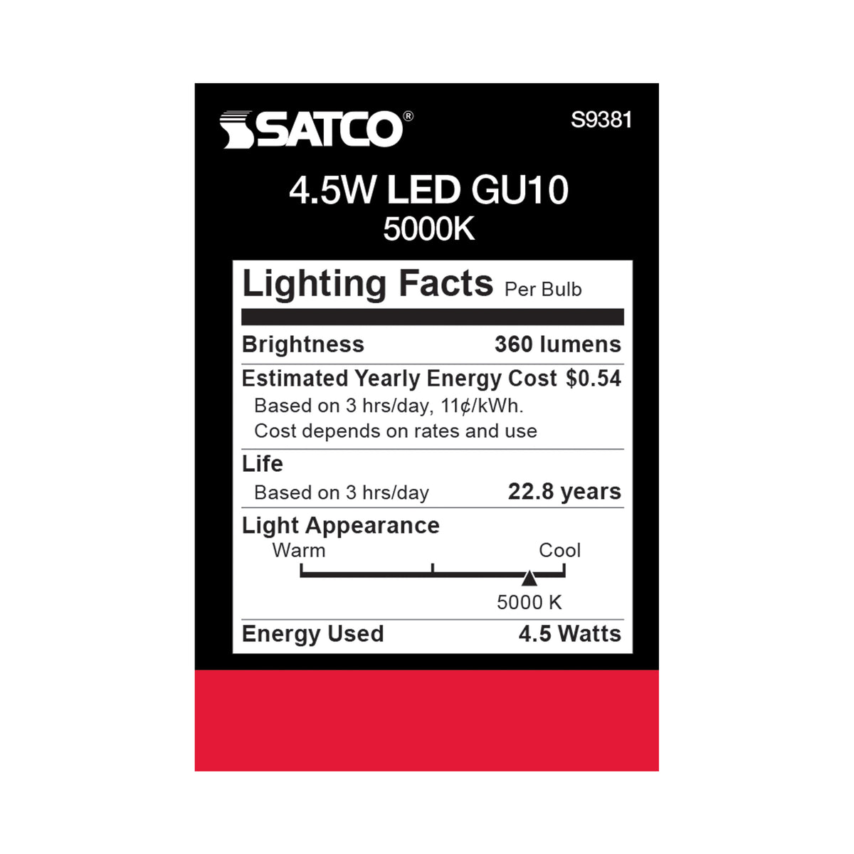 4.5 Watt - LED MR16 - 5000K - 40 deg. Beam Angle - GU10 base - 120 Volt