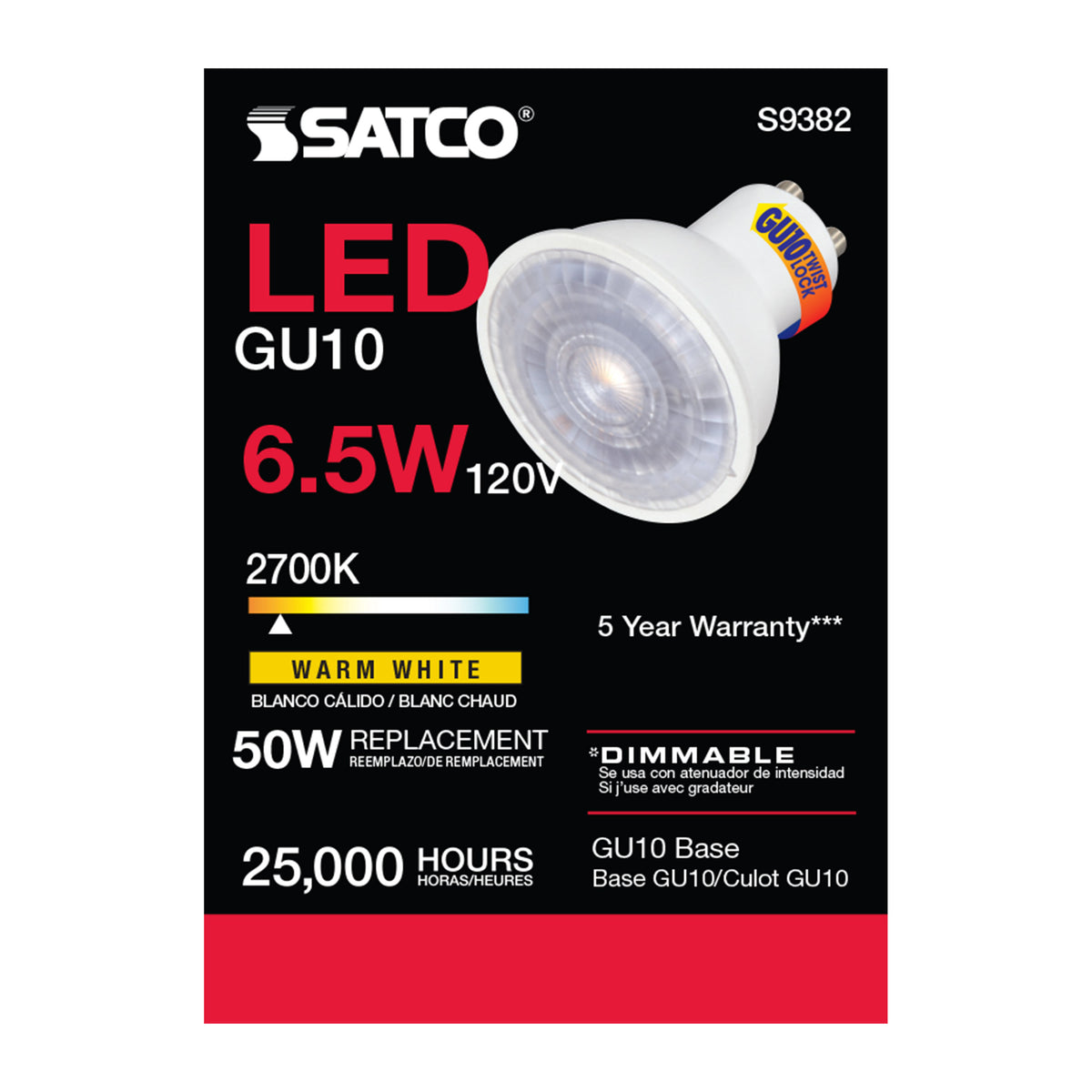6.5 Watt - LED MR16 - 2700K - 40 deg. Beam Angle - GU10 base - 120 Volt