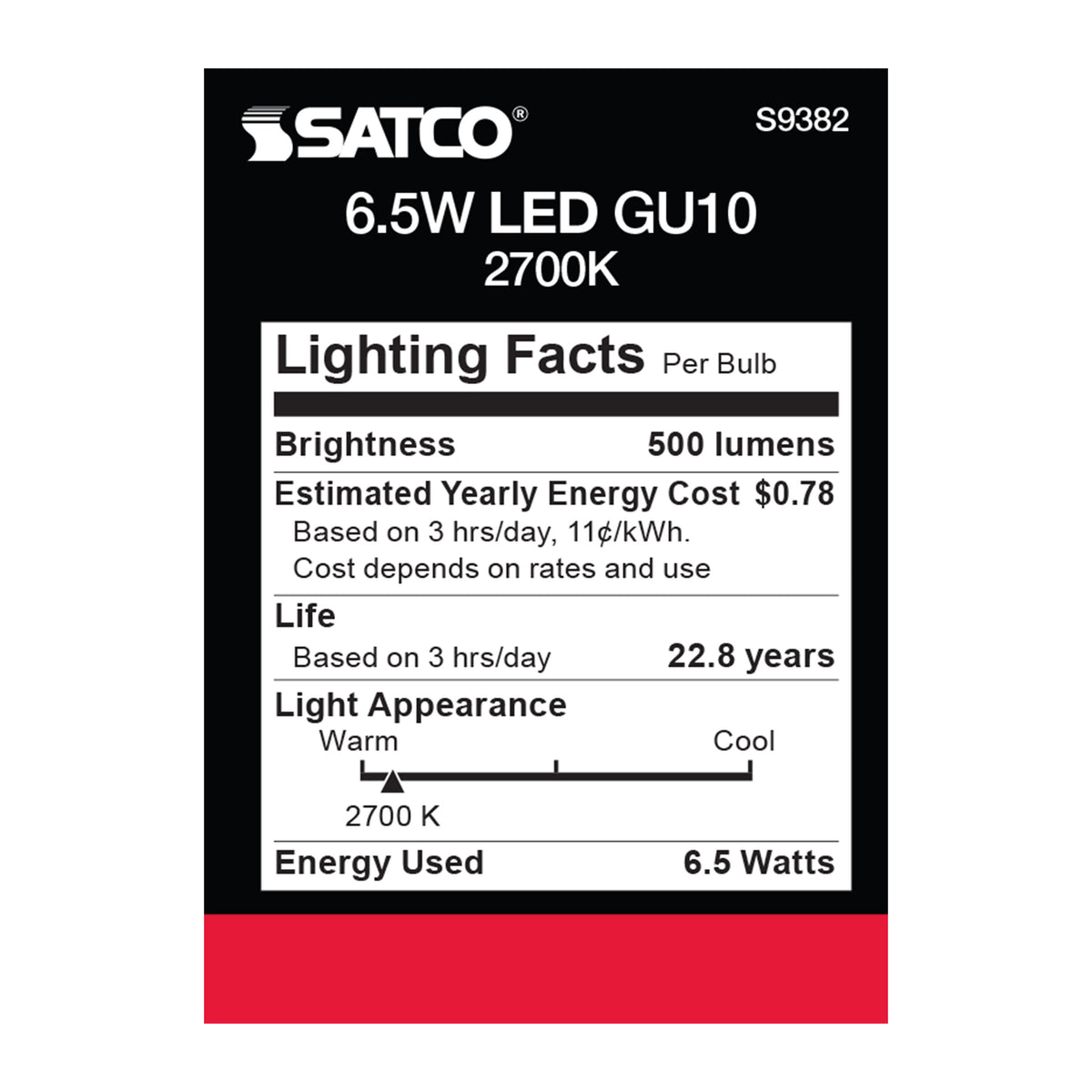 6.5 Watt - LED MR16 - 2700K - 40 deg. Beam Angle - GU10 base - 120 Volt