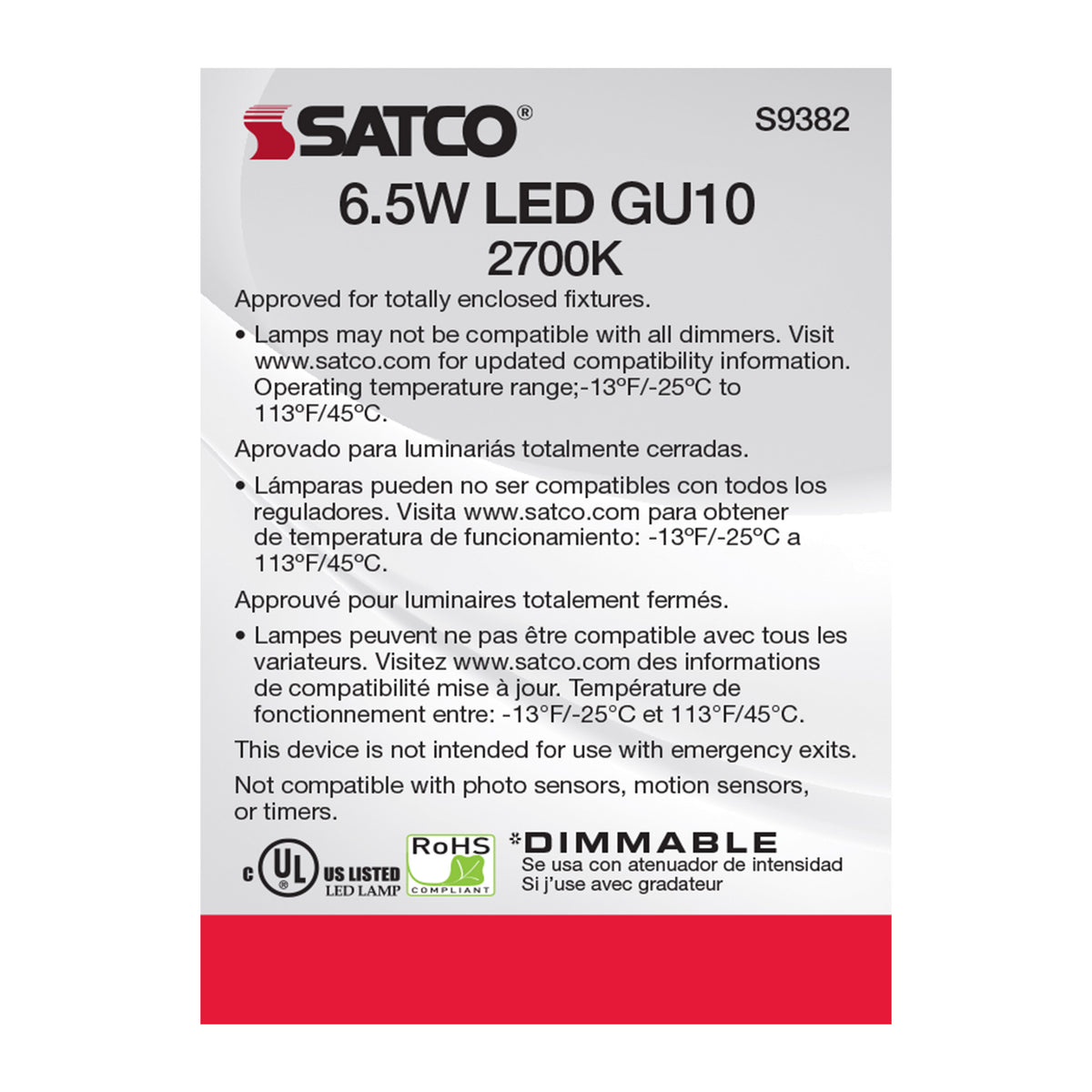 6.5 Watt - LED MR16 - 2700K - 40 deg. Beam Angle - GU10 base - 120 Volt
