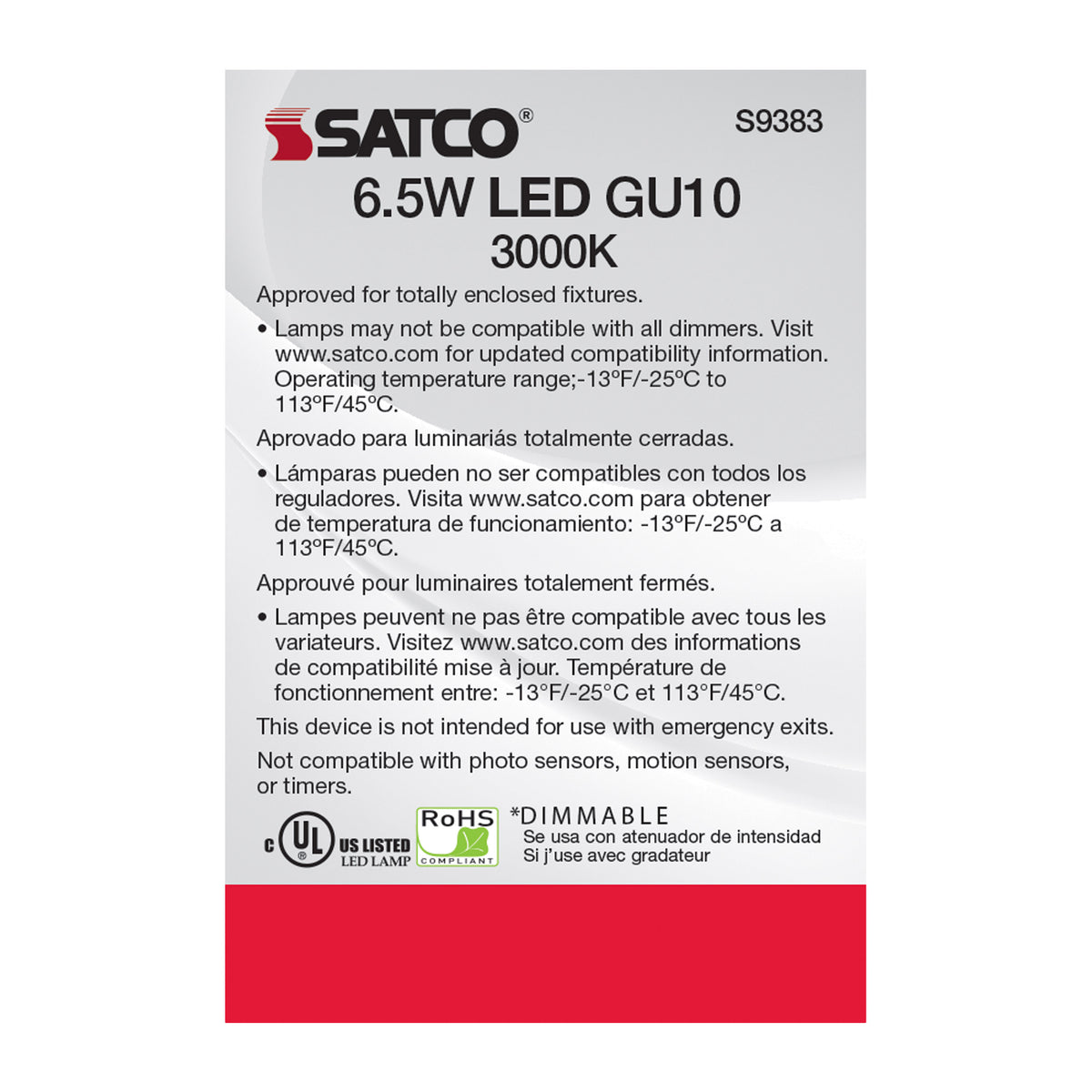 6.5 Watt - LED MR16 - 3000K - 40 deg. Beam Angle - GU10 base - 120 Volt