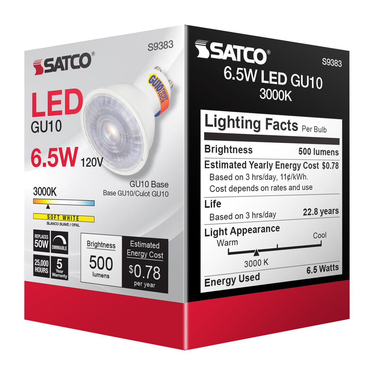 6.5 Watt - LED MR16 - 3000K - 40 deg. Beam Angle - GU10 base - 120 Volt