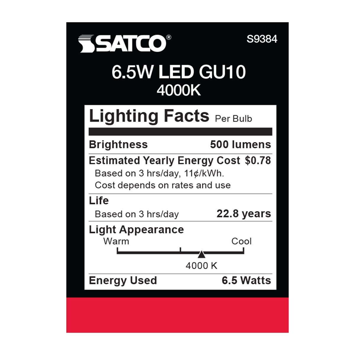 6.5 Watt - LED MR16 - 4000K - 40 deg. Beam Angle - GU10 base - 120 Volt