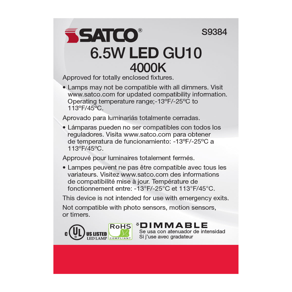 6.5 Watt - LED MR16 - 4000K - 40 deg. Beam Angle - GU10 base - 120 Volt