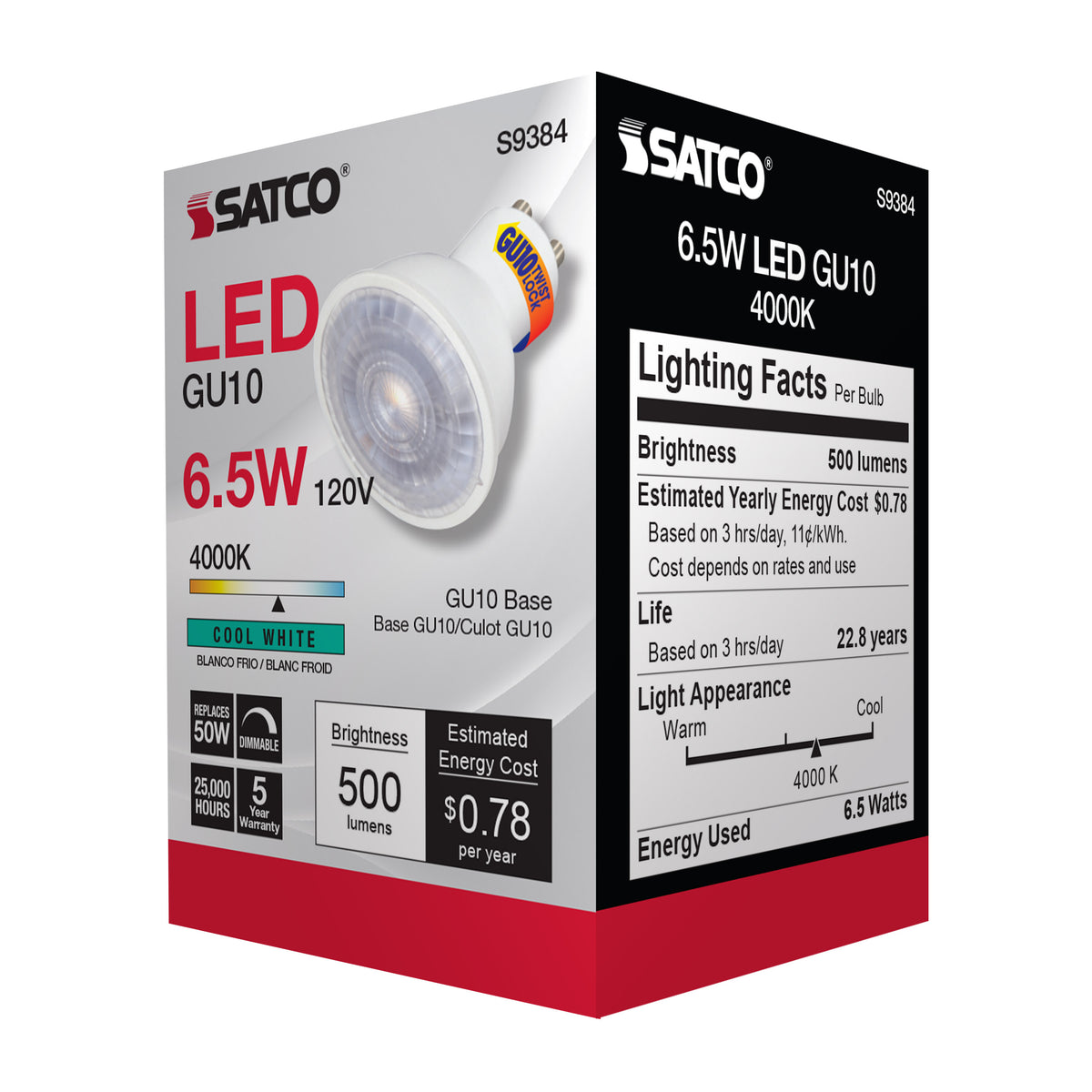 6.5 Watt - LED MR16 - 4000K - 40 deg. Beam Angle - GU10 base - 120 Volt