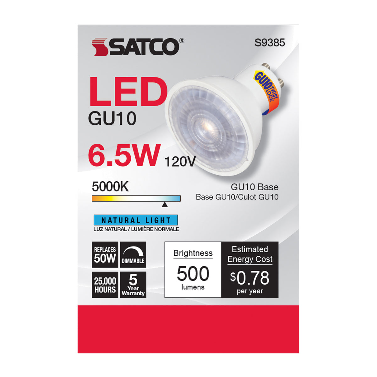 6.5 Watt - LED MR16 - 5000K - 40 deg. Beam Angle - GU10 base - 120 Volt