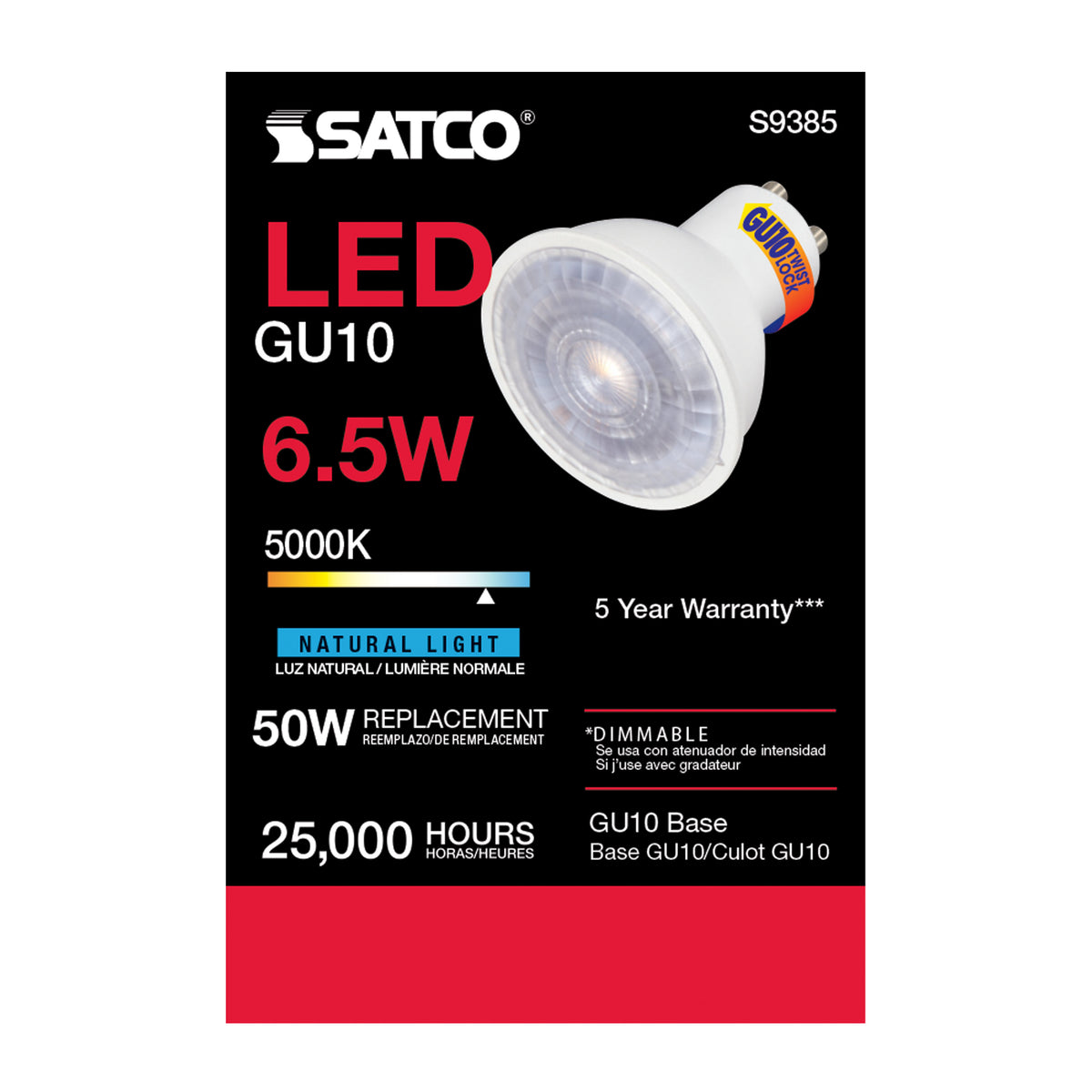 6.5 Watt - LED MR16 - 5000K - 40 deg. Beam Angle - GU10 base - 120 Volt
