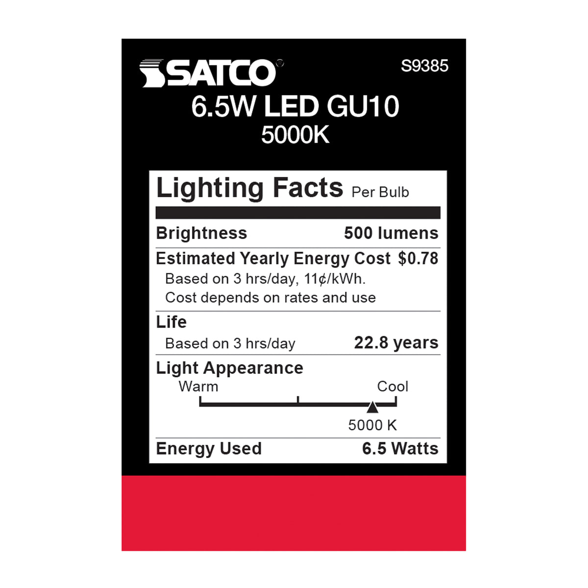 6.5 Watt - LED MR16 - 5000K - 40 deg. Beam Angle - GU10 base - 120 Volt