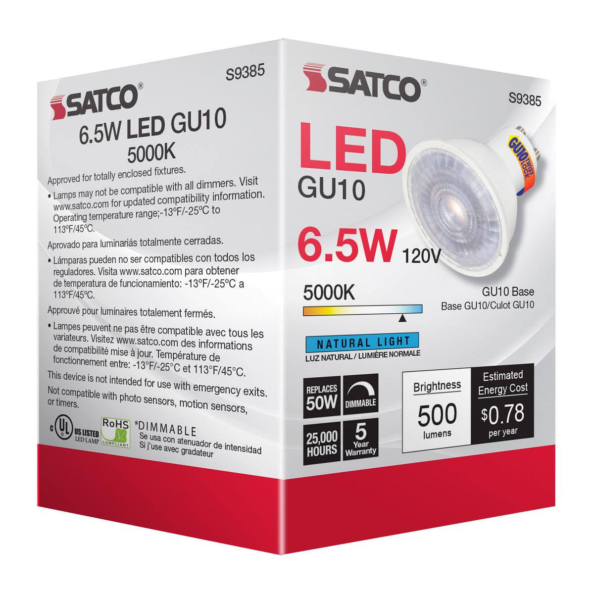 6.5 Watt - LED MR16 - 5000K - 40 deg. Beam Angle - GU10 base - 120 Volt