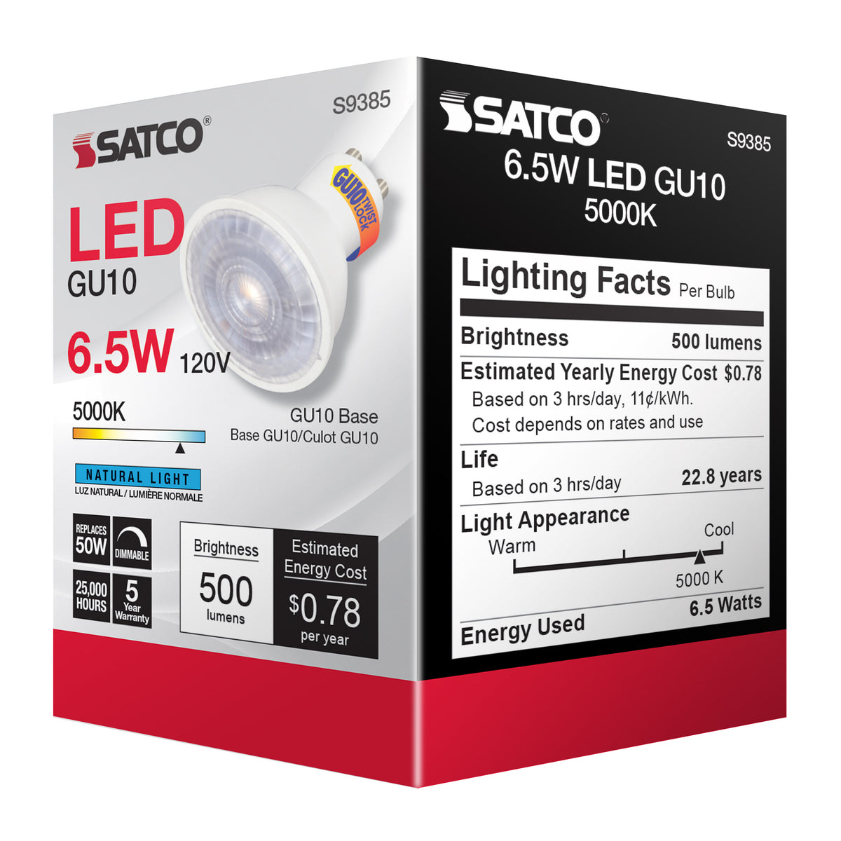 6.5 Watt - LED MR16 - 5000K - 40 deg. Beam Angle - GU10 base - 120 Volt